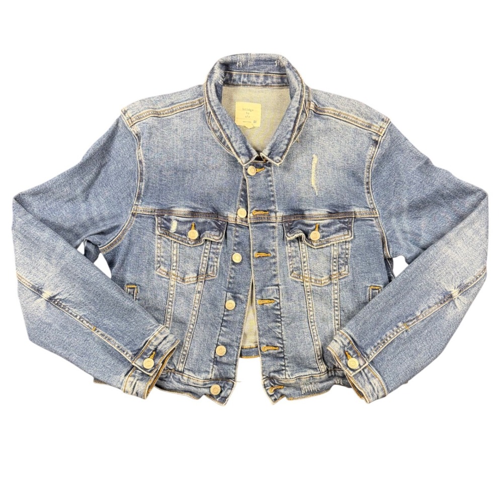 Bridge by GLY Womens Distressed Denim Jacket Medium Wash Cropped BG5635J Size M